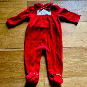 Janie and Jack Red Velour Christmas Onesie
